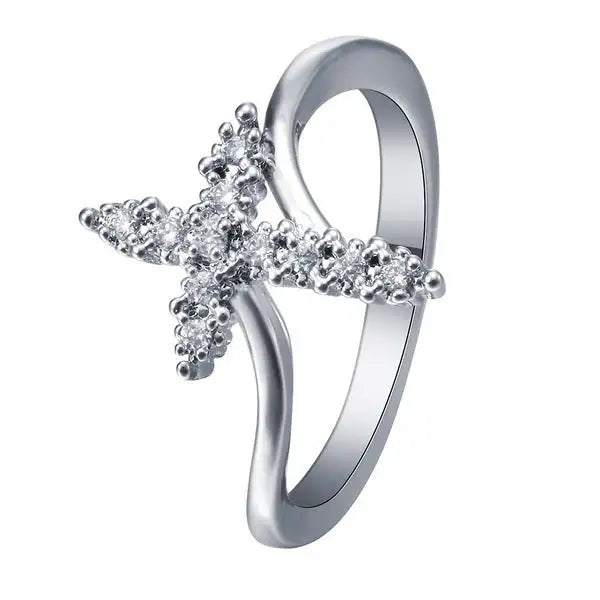 Fashion Cross Ring with Zircon Inlay for Women