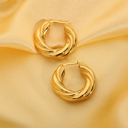 18K Gold Twist Hoop Earrings: Stainless Steel Chunky Curve Earring