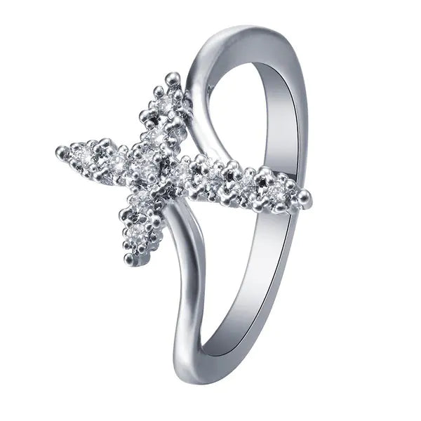 Fashion Cross Ring with Zircon Inlay for Women