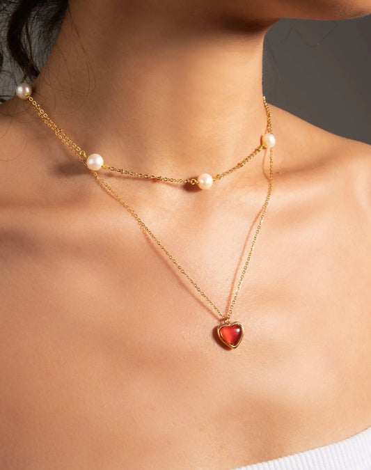 Carnelian Stone Heart Necklace