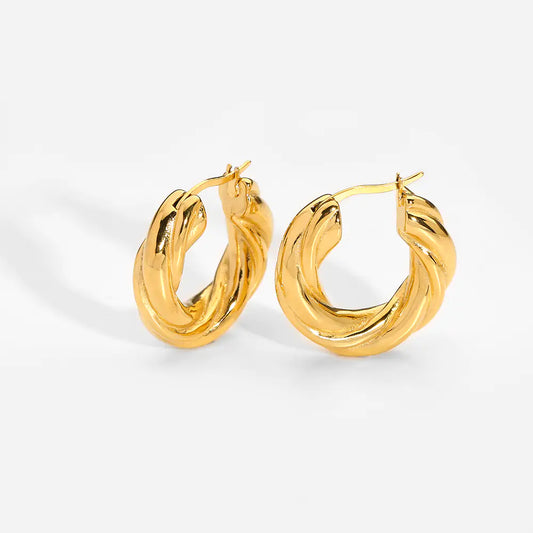 18K Gold Twist Hoop Earrings: Stainless Steel Chunky Curve Earring